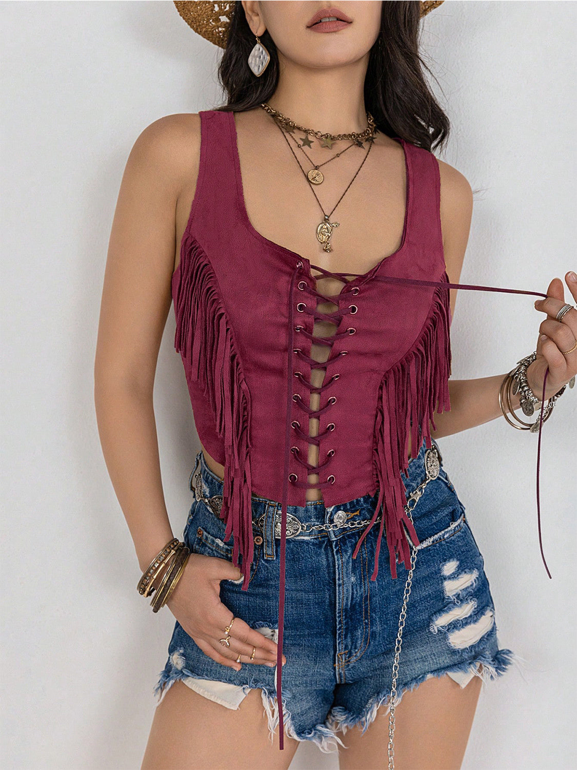 Fringe Lace-up Vest (9)