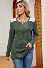 Eyelet Ribbed Round Neck Long Sleeve T-shirt (3)