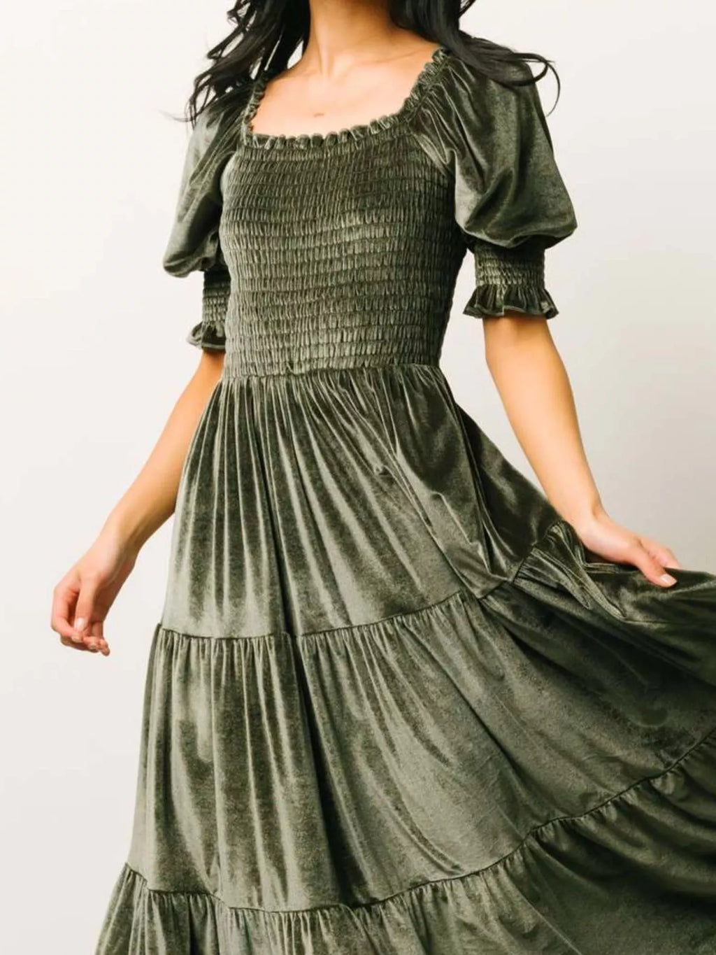 Velvet Smocked Tiered Midi Dress (9)