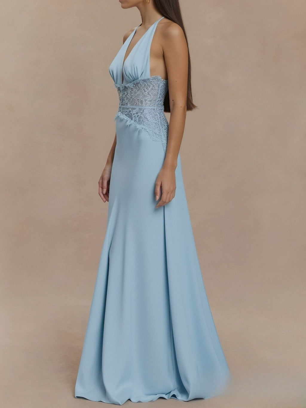Halter Neck Lace Trimmed Maxi Dress (5)