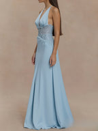 Halter Neck Lace Trimmed Maxi Dress (5)