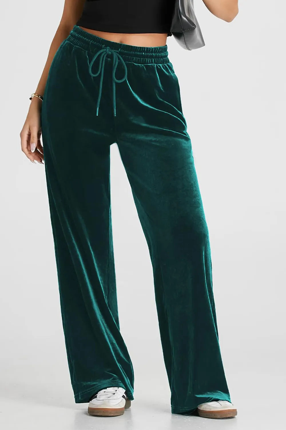 Drawstring Elastic Waist Straight Leg Pants (2)