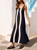 Striped Wide Strap Midi Dress (2)
