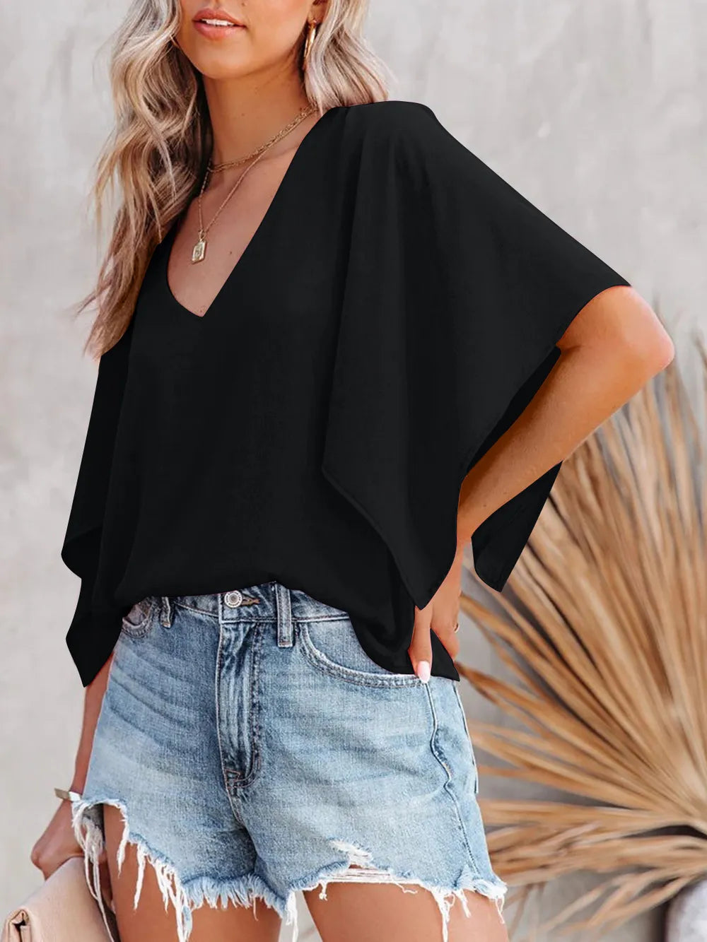 V-neck Half Sleeve Blouse (2)