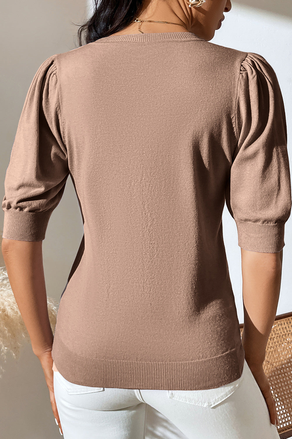 Round Neck Puff Sleeve Knit Top (13)