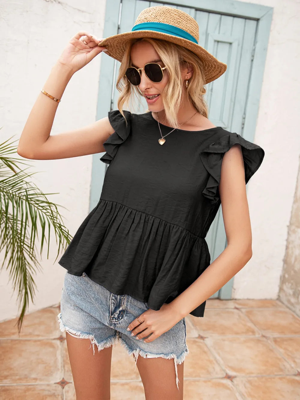 Lace Detail Round Neck Peplum T-shirt (7)