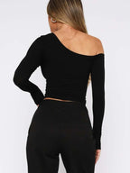 One Shoulder Long Sleeve Crop T-shirt (2)
