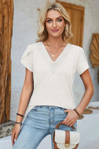 V-neck Petal Sleeve T-shirt (7)