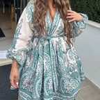 Elegant V-neck Loose Lace-up Casual Dress photo 1