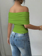 Off-shoulder Ruched Asymmetrical Hem Top (15)