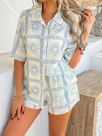 Printed Collared Neck Half Sleeve Top Shorts Set (13)