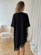 Lace Trim Asymmetrical Hem T-shirt Dress (9)