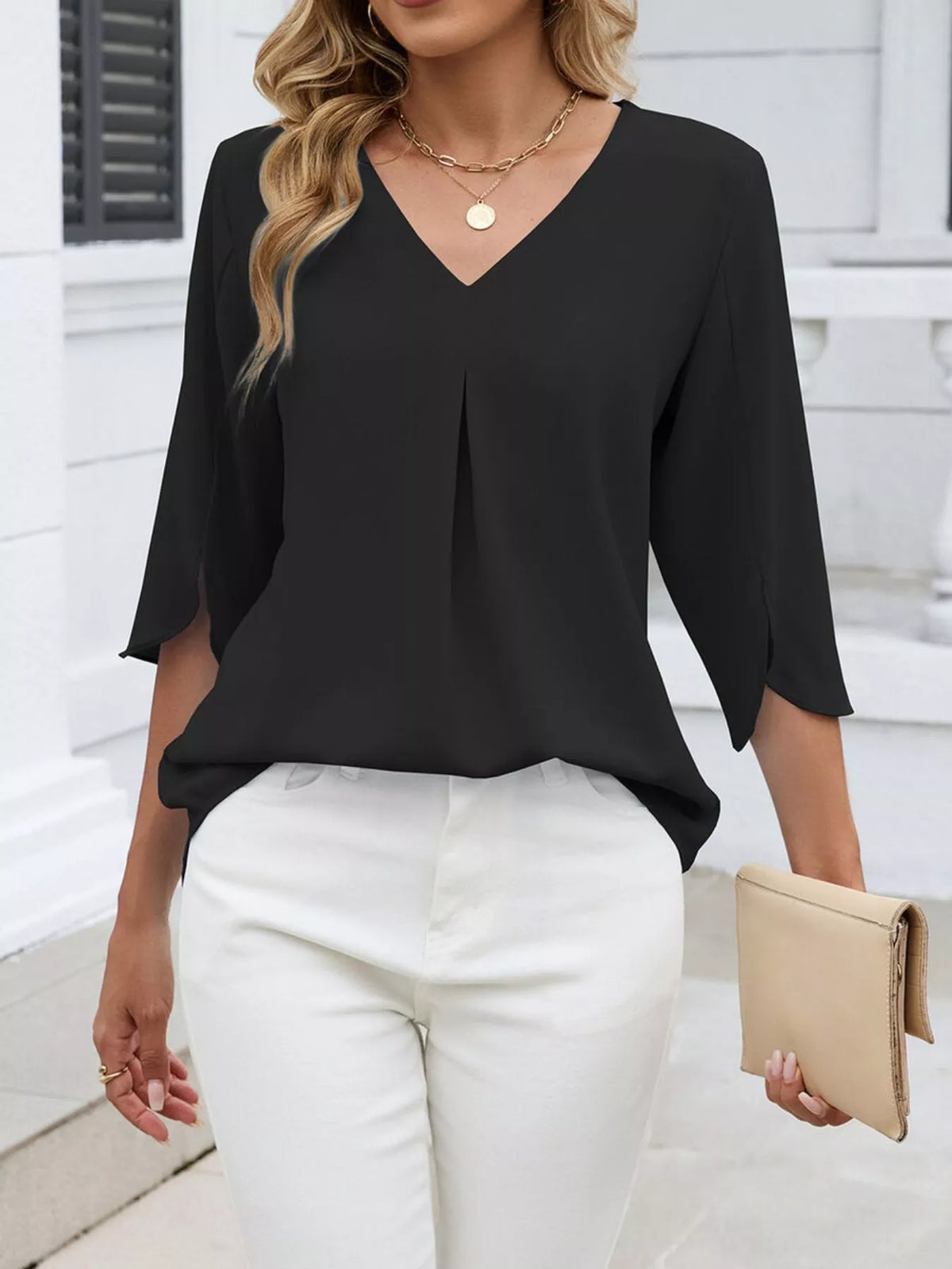 V-neck 3/4 Sleeve Blouse (8)