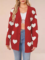 Heart Pattern V-neck Button-down Knit Cardigan (2)