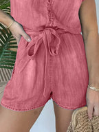 Full Size Tie Waist Cap Sleeve Denim Romper Plus (10)