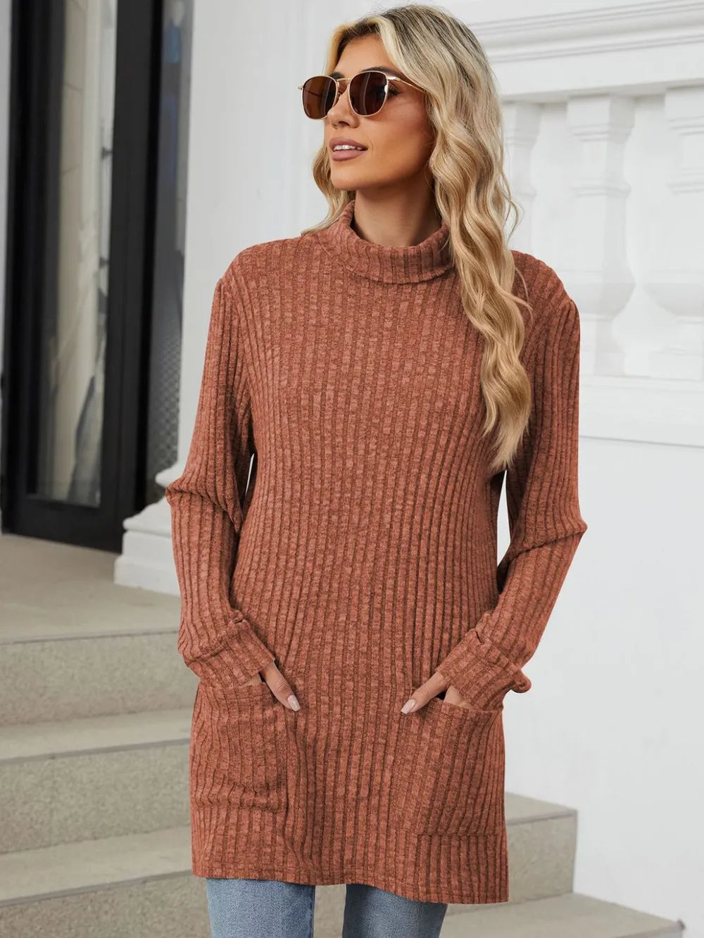 Ribbed Mock Neck Long Sleeve T-shirt (31)
