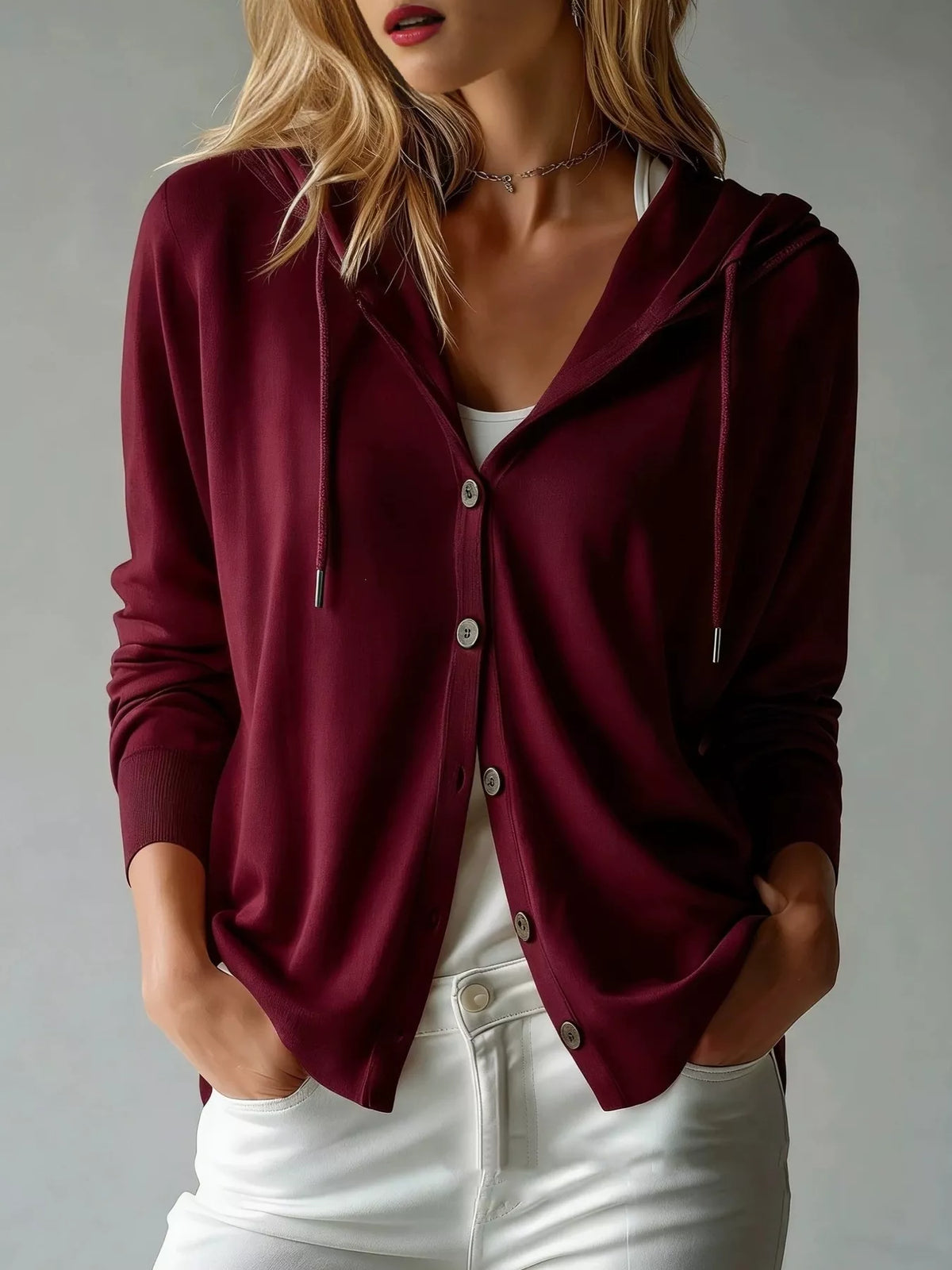 Drawstring Button Down Hooded Cardigan (6)