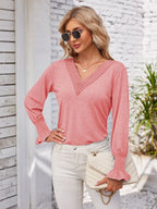 Smocked V-neck Long Sleeve Blouse (8)