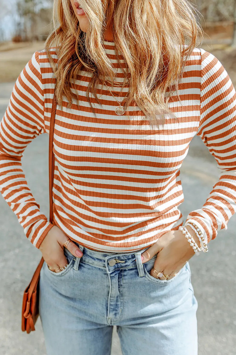 Striped Mock Neck Long Sleeve Top (12)