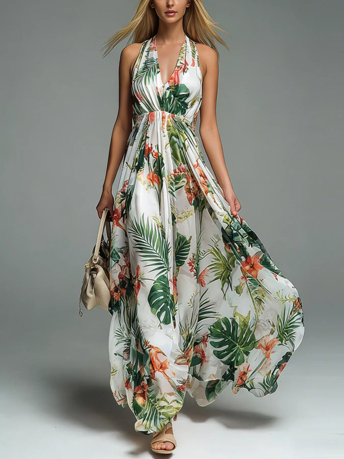 Halter Neck Printed Flowy Maxi Dress (3)