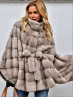 Solid Faux Fur Jacket Stand Collar Loose Belt photo 2