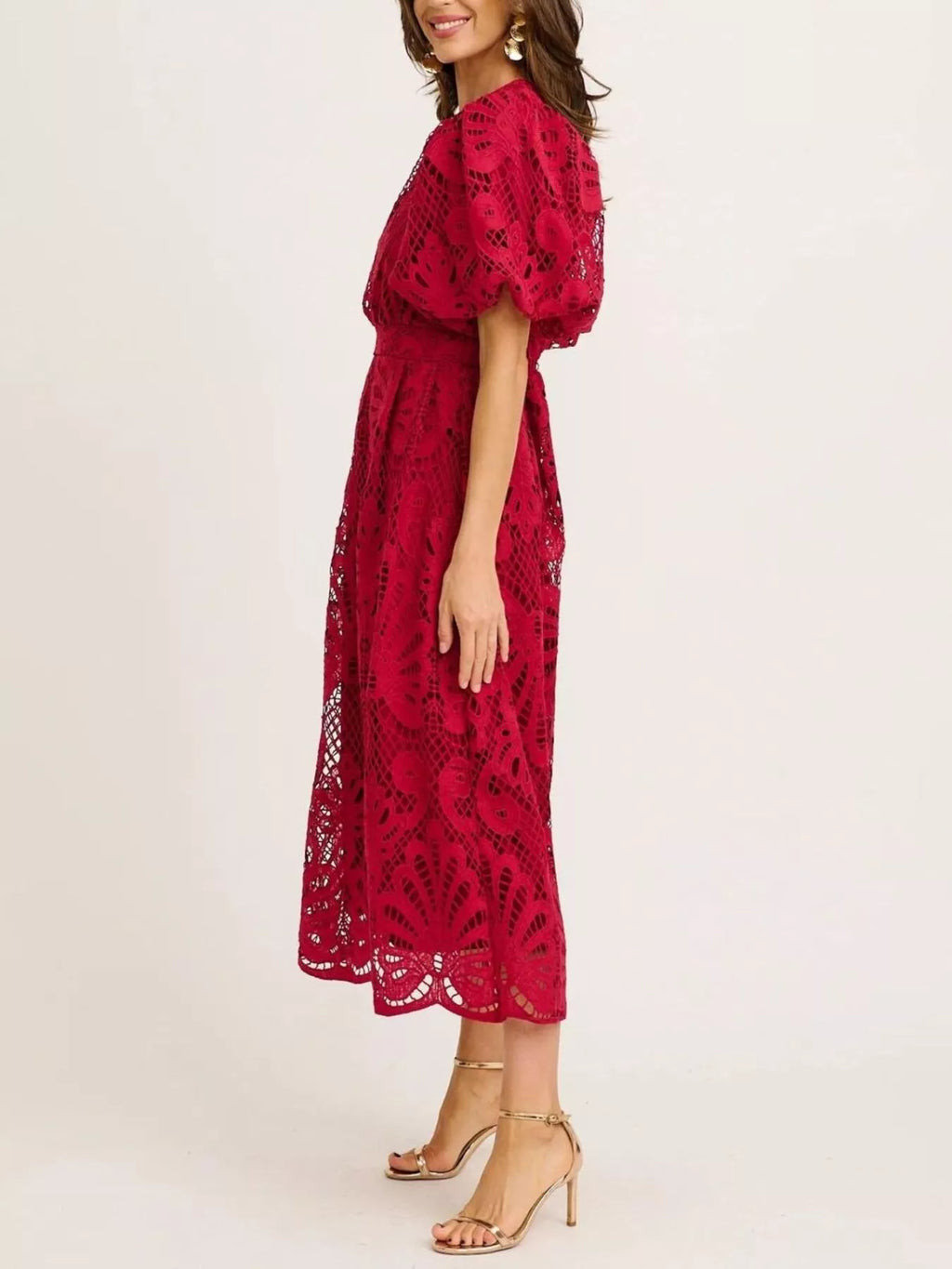 Lace Puff Sleeve Midi Dress (10)