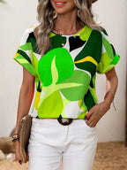 Contrast Round Neck Short Sleeve Blouse (10)