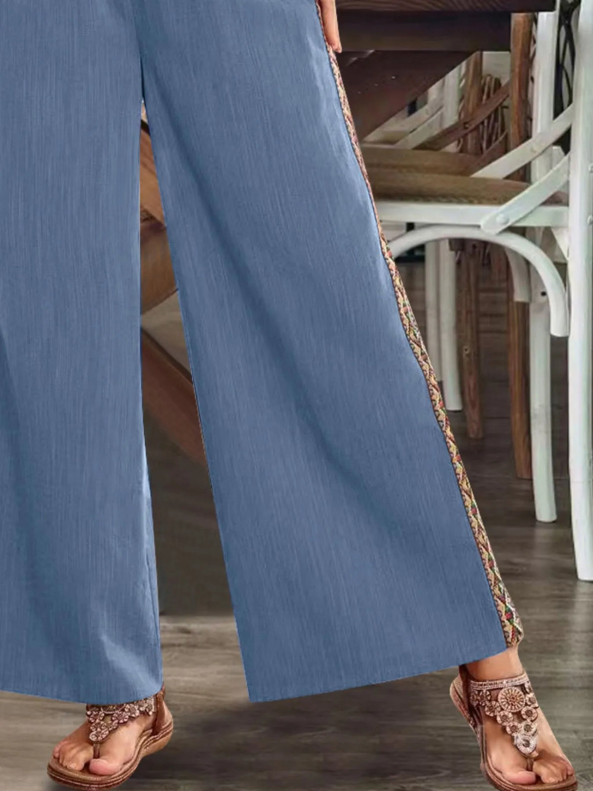 Bohemian Wide Leg Embroidered Side Stripe Pants (6)