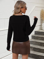 V-neck Dropped Shoulder Long Sleeve Knit Top (18)