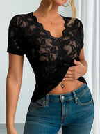 Lace V-neck Short Sleeve Top (7)