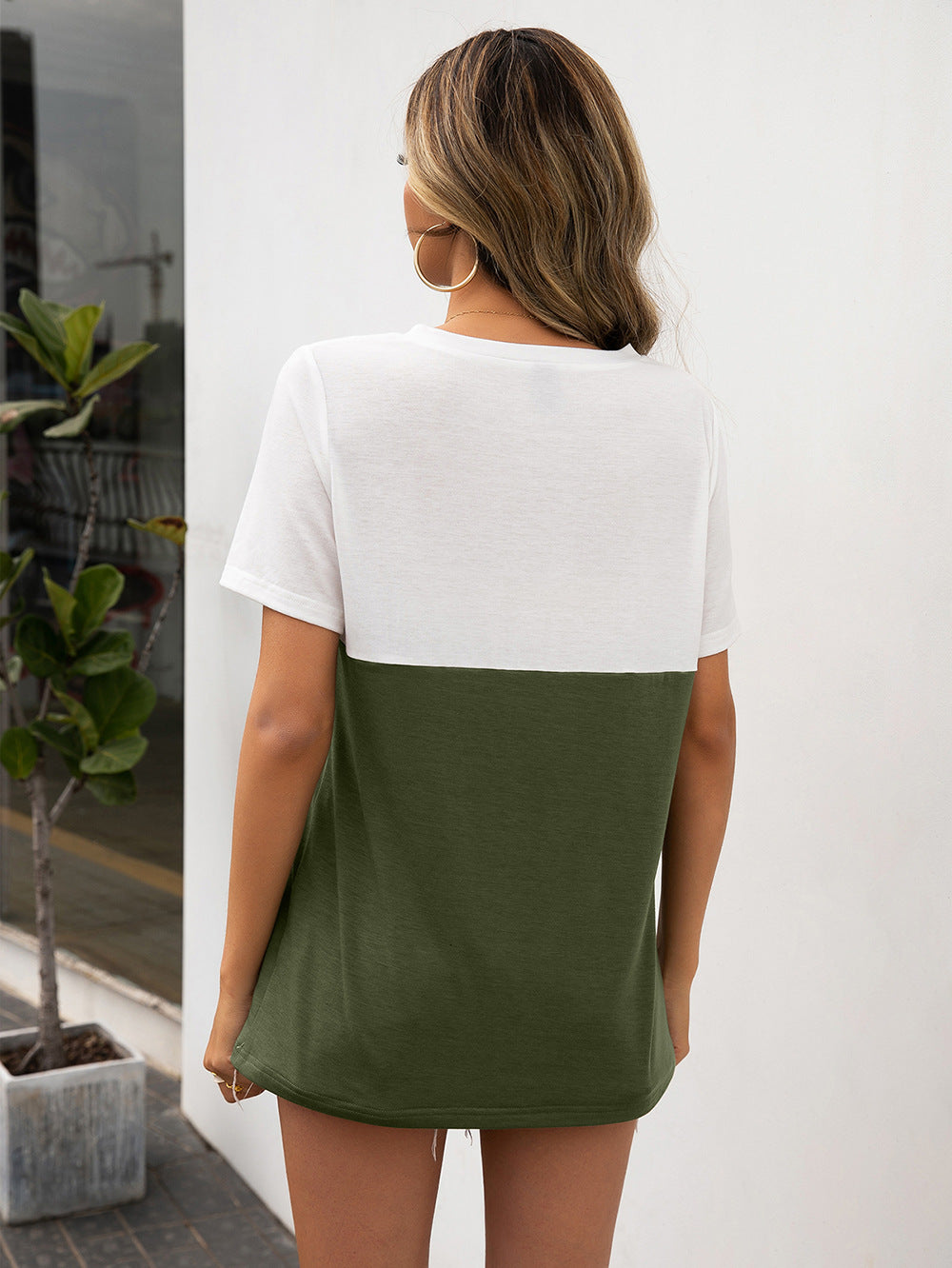 Block V-neck Short Sleeve Tee (6)