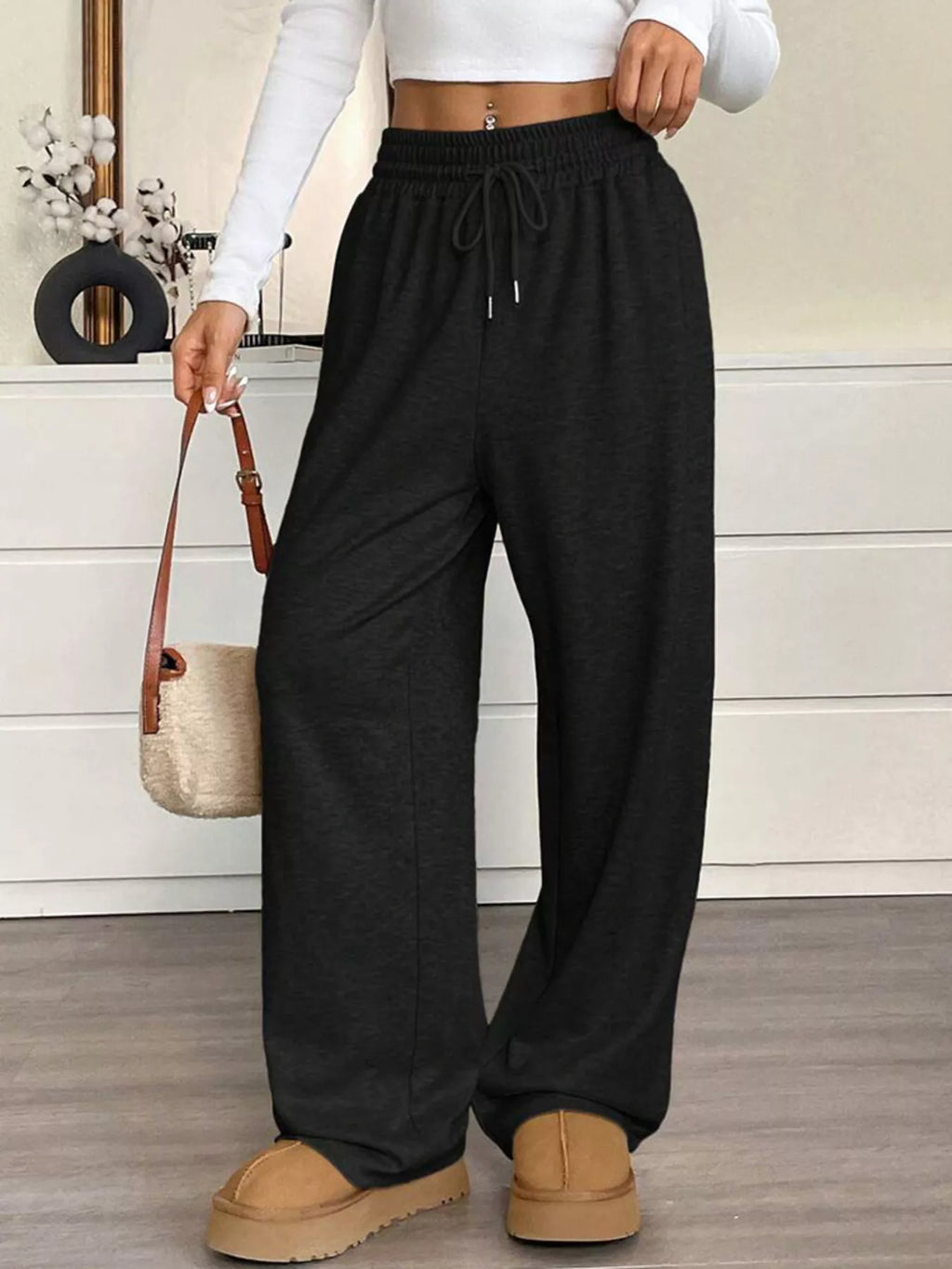 High-waisted Wide-leg Pants Drawstring