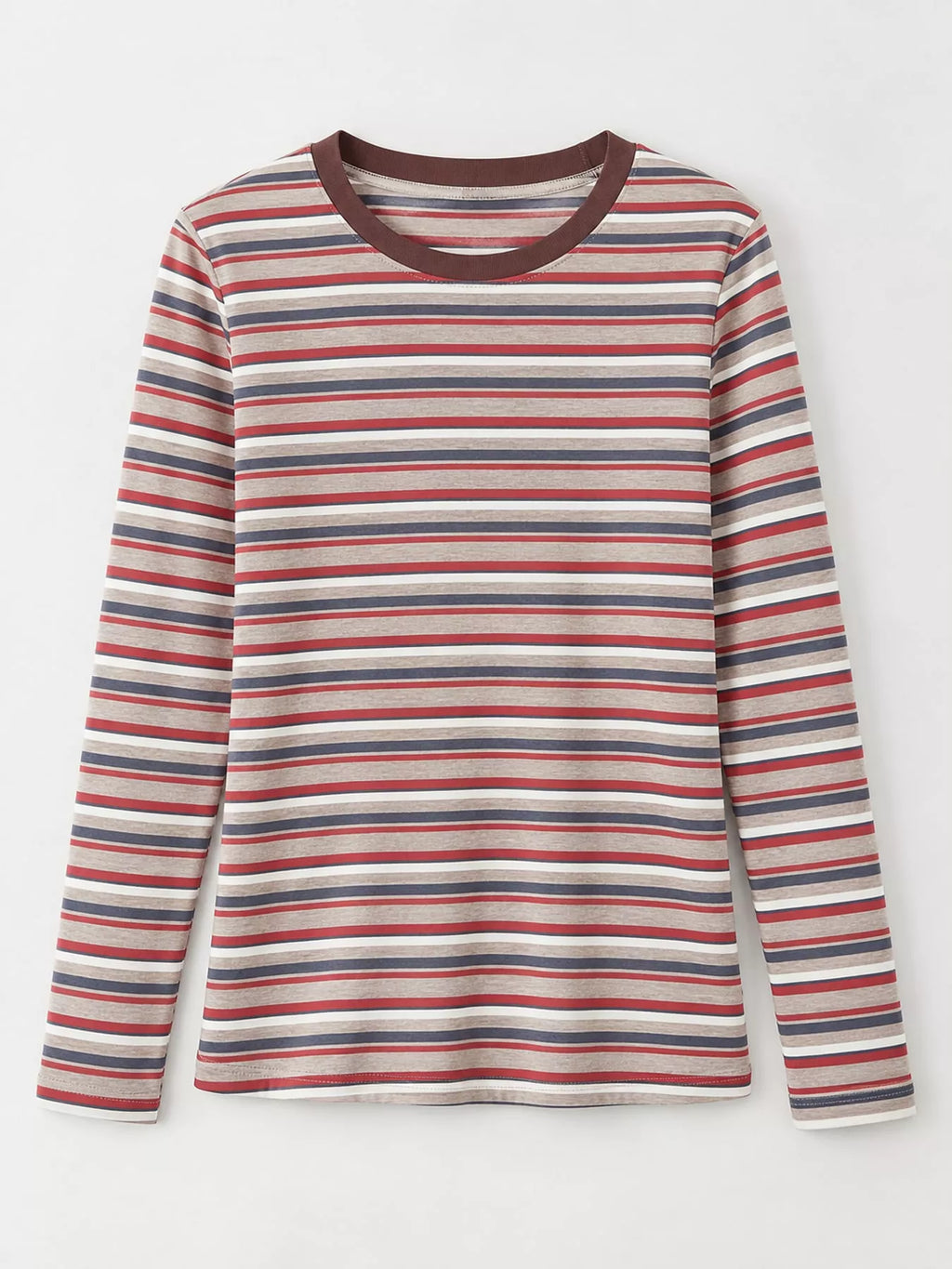 Full Size Long Sleeve Striped Crew Neck Casual T-shirt Plus (6)