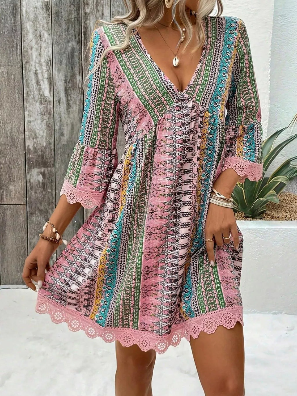 Printed V-neck A-line Dress (16)