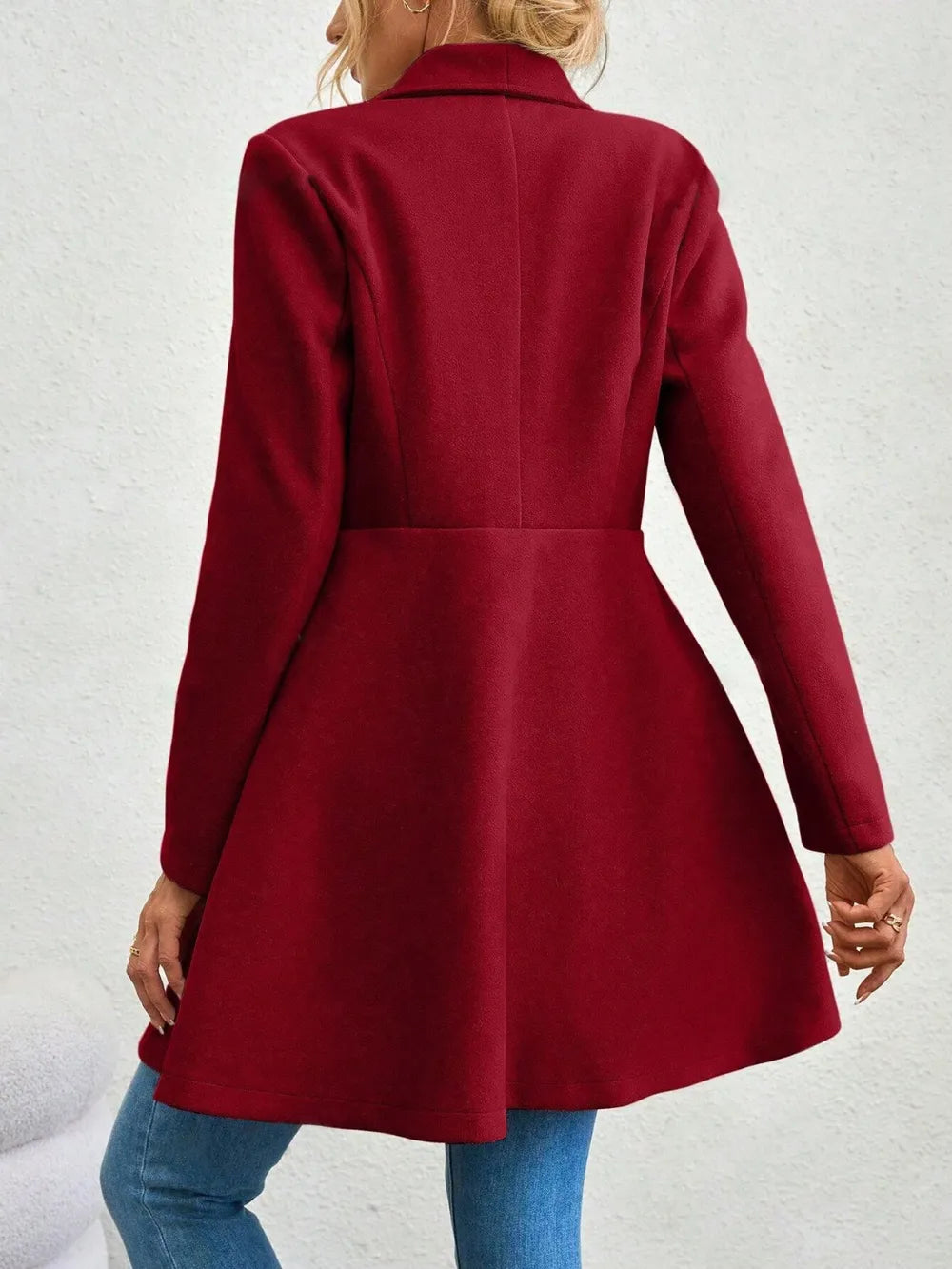 Collared Neck Button Up Long Sleeve Coat (4)
