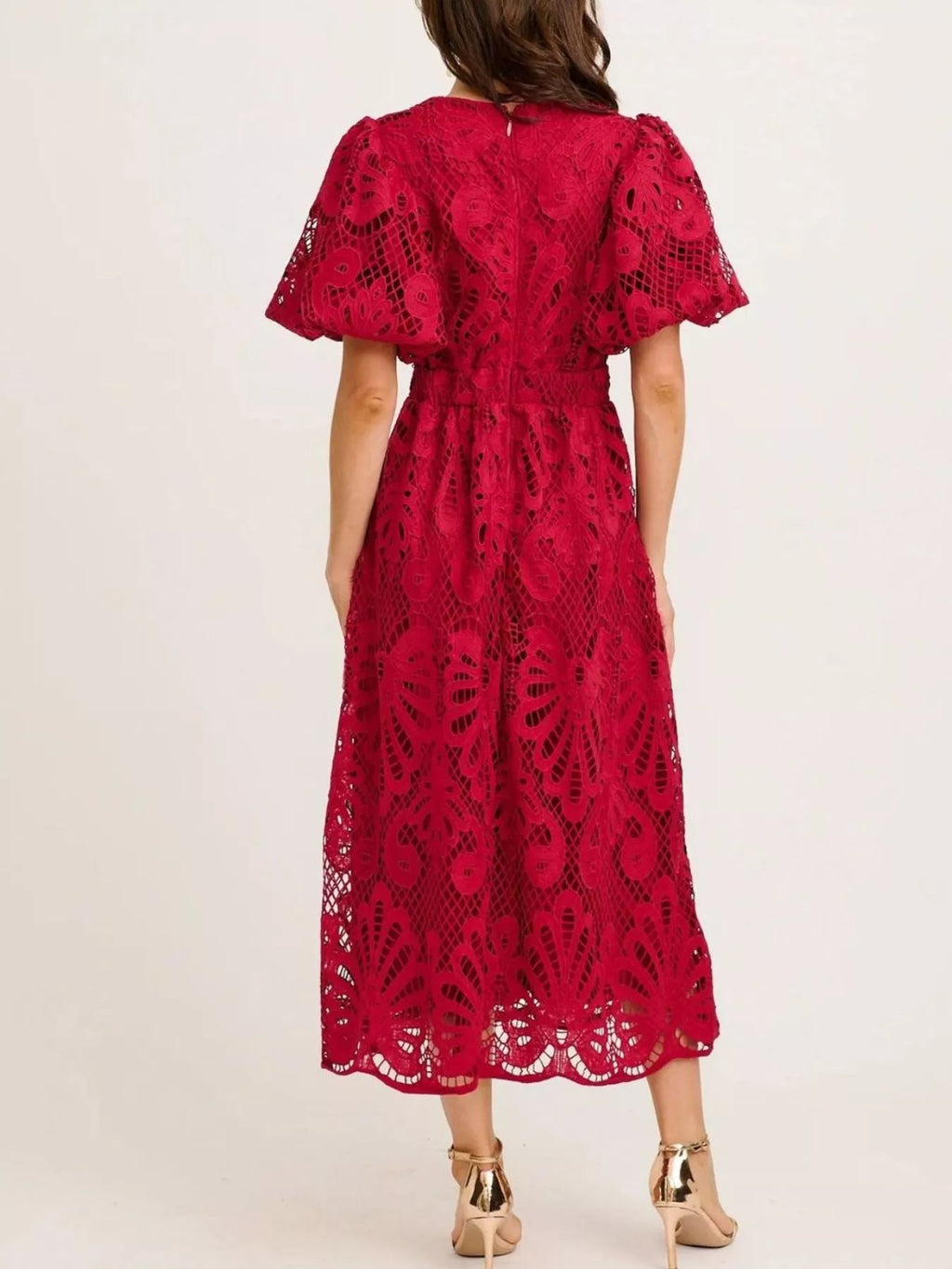 Lace Puff Sleeve Midi Dress (11)