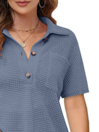 Waffle-knit Short Sleeve Polo Shirt (15)