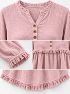 Full Size Frayed Hem Button Detail Blouse Plus (25)