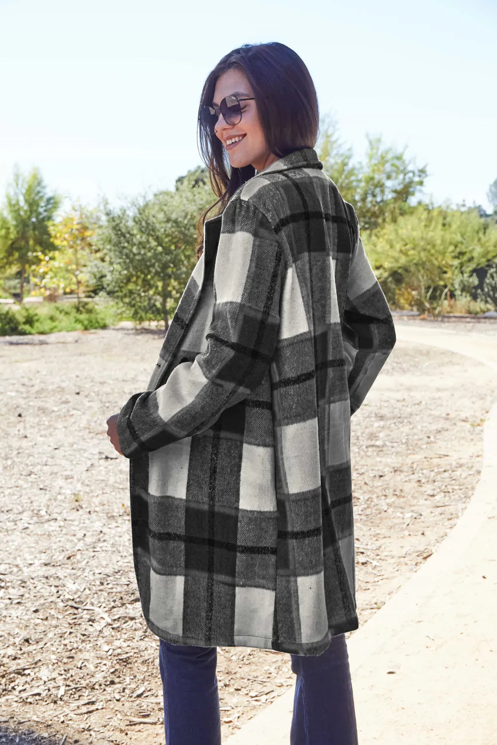 Full Size Plaid Button Up Lapel Collar Coat (21)