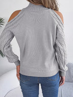 Cable Knit Cold Shoulder Turtleneck Sweater (21)