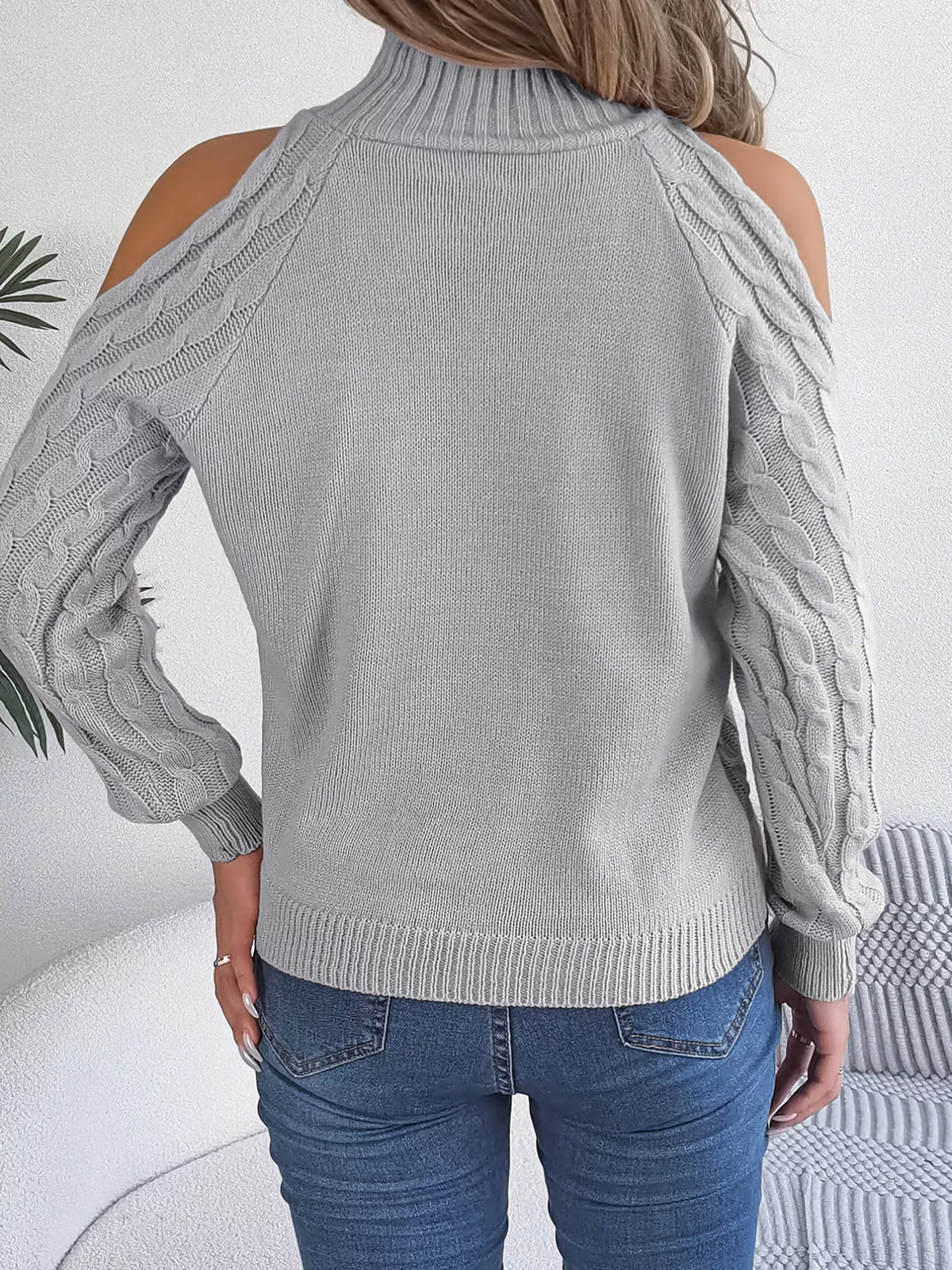 Cable Knit Cold Shoulder Turtleneck Sweater (21)