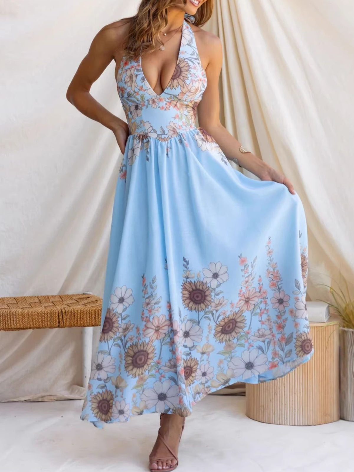 Floral Print Halter Neck Maxi Dress (9)
