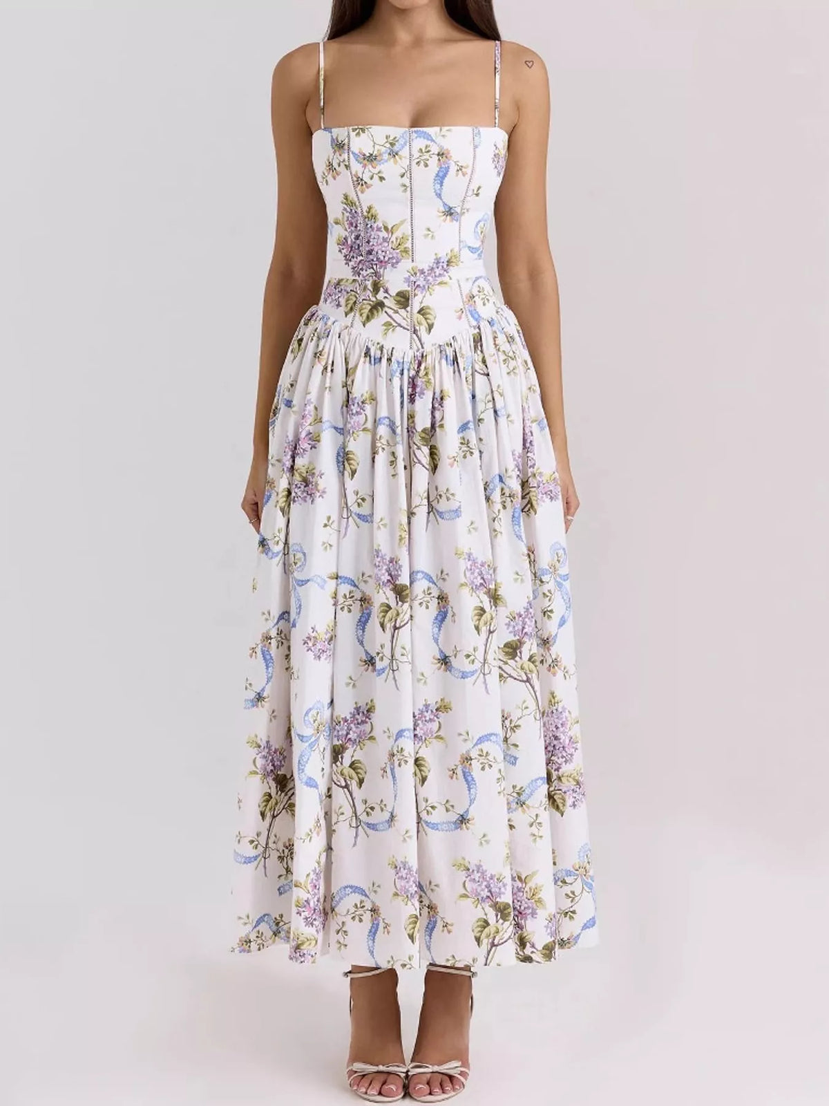 Floral Spaghetti Straps Midi Dress (27)