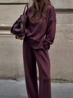 Turtleneck Side Zipper Sweatshirt Pants Set