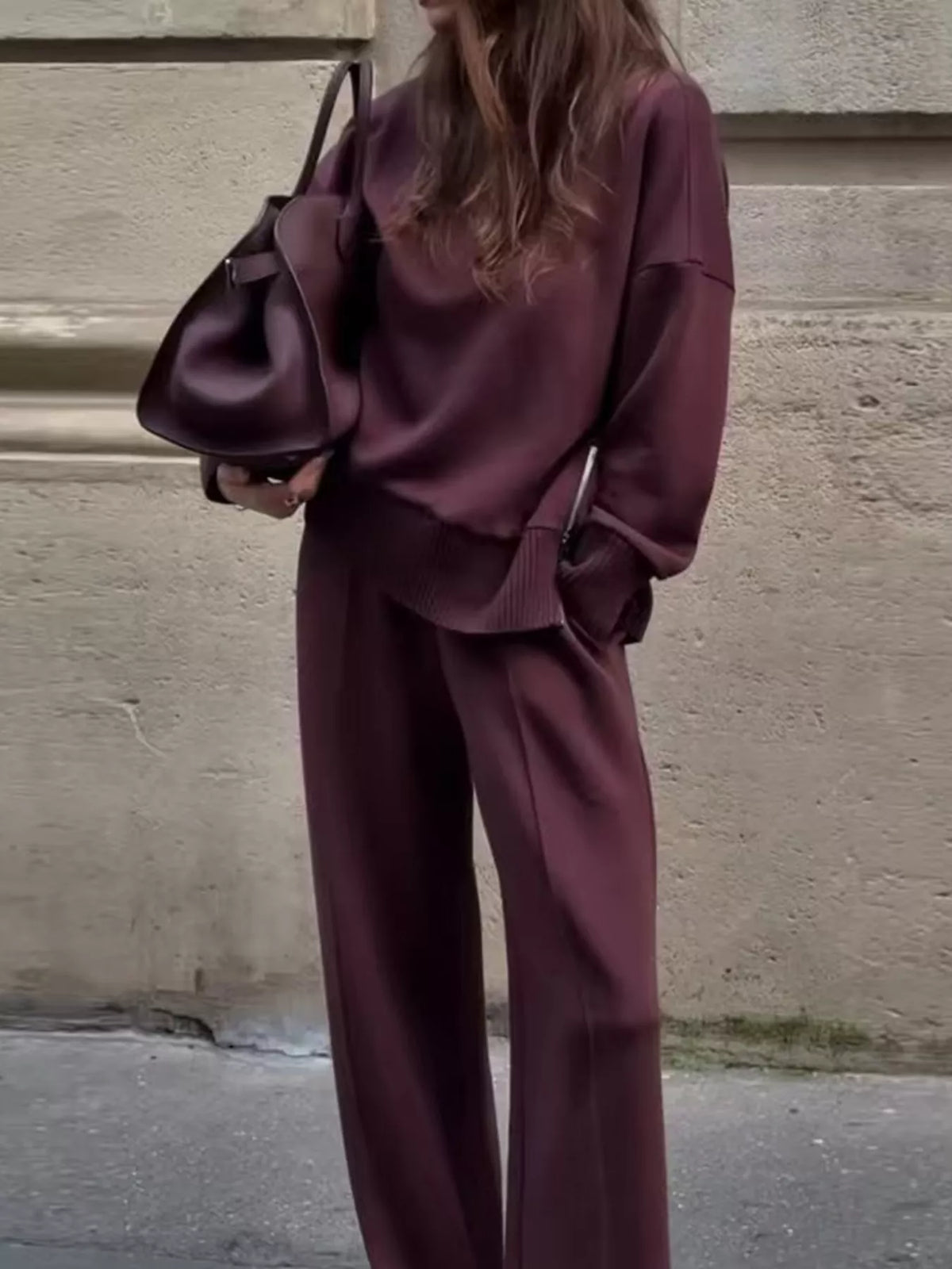 Turtleneck Side Zipper Sweatshirt Pants Set