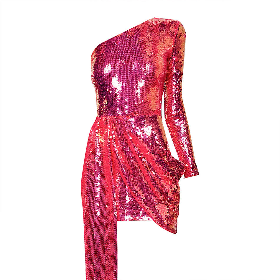 Sequin High Waist Wrap Chest Solid Long Dress photo 1