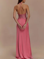 Halter Neck Lace Trimmed Maxi Dress (3)