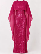 Sequin Cape Overlay Evening Dress (30)
