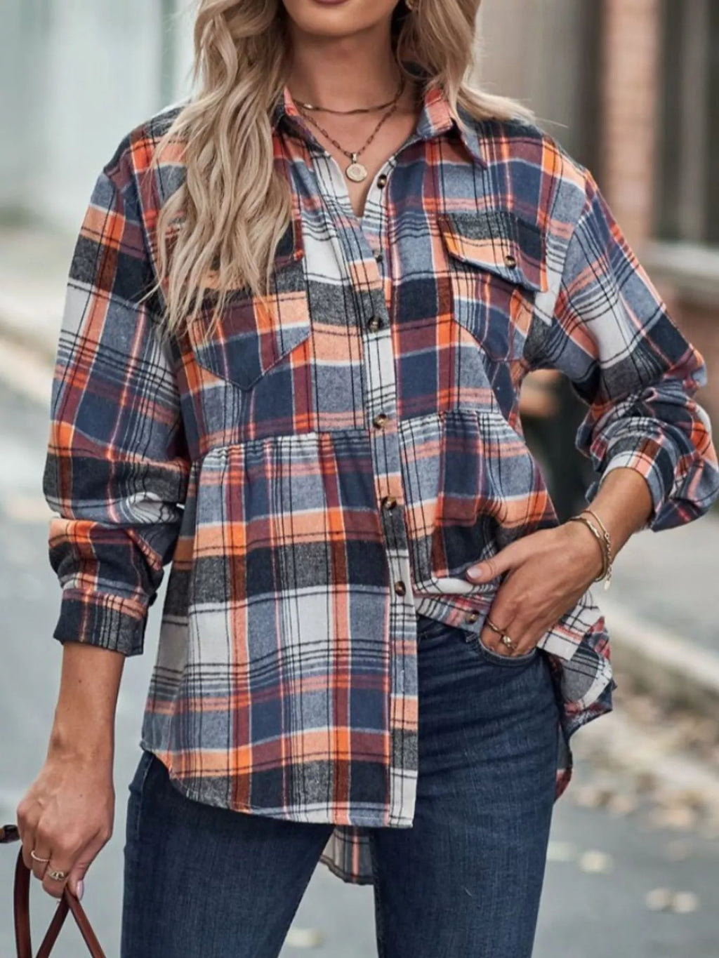 Plaid Button-down Long Sleeve Shirt (5)