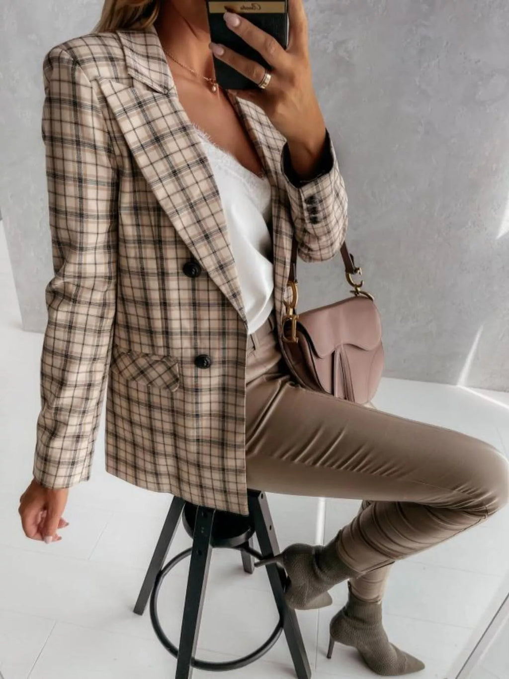 Houndstooth Double-breasted Blazer (12)